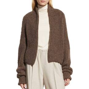 4812144 Vince Cropped Rib Cardigan In Heather Bark