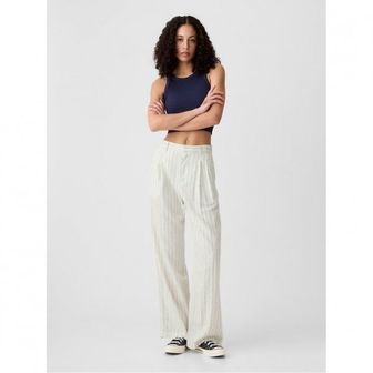 갭 이지 와이드 레그 린넨 블렌드 Trousers 네이비 핀스트라이프 8716966