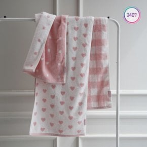 핑크 모달 호텔 수건 하트 체크 코마사 세면 타올 180g 탄소발자국을 줄이는 지구를 생각하는 타월