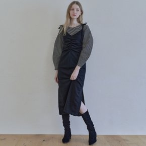 Black Shirring Long Dress - BLACK