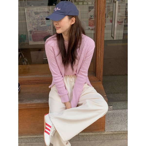 에센셜코튼 케이블 가디건_PINK LAVENDER
