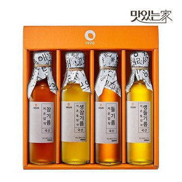  50년전통 대현상회 저온압착 국산 참기름 들기름 생들기름 생참기름 180ml 4병 선물세트 (선물케이스포장)