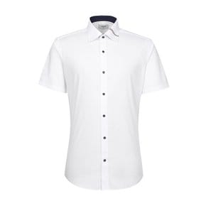(슬림핏 )시원하고 착용감좋은  TC트윌스판 카라 삼색포인트 흰색 반소매셔츠(ROUSL0301-WH)