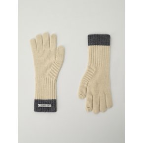 Two Tone Finger Hole Knit Glove (Cream)