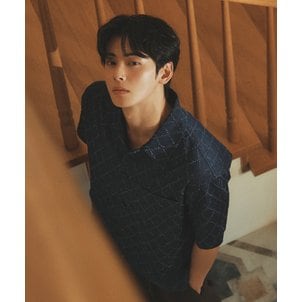 리버클래시 [25SS][차은우 PICK] LLM32507 다크블루 스퀘어 데님 하프 셔츠