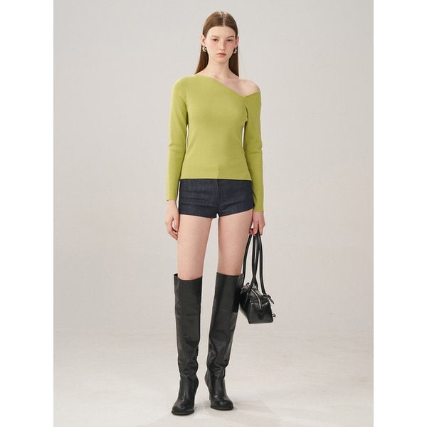 Slant Neck Knit Top _ Green