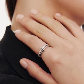 [Premium Plating] H링크 AB(W) 듀오 라인 파베 반지 HL3R66307WB