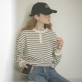 Henry neck stripe ribbed t-shirt_Ivory