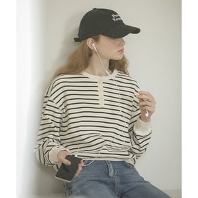 Henry neck stripe ribbed t-shirt_Ivory