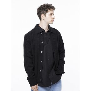 Dense Cable Collar-neck Cardigan - Black /M243OT02BK