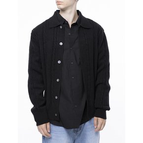 Dense Cable Collar-neck Cardigan - Black /M243OT02BK