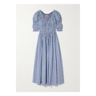 D&Ocirc;EN 도엔 이스키아 셔링 플로럴 프린트  코튼 보일 맥시 드레스 네이비 1647597357418212