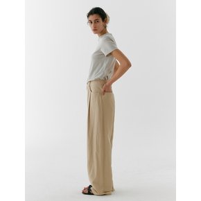 STRAIGHT LINEN TUCK PANTS_BEIGE