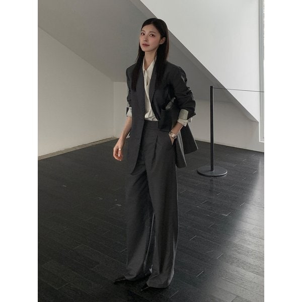 [SET-UP] 엘리스 와이드 슬랙스_차콜 / ELISE WIDE SLACKS_CHARCOAL