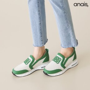 소가죽 펀칭 배색 슬립온 4cm_24SS219