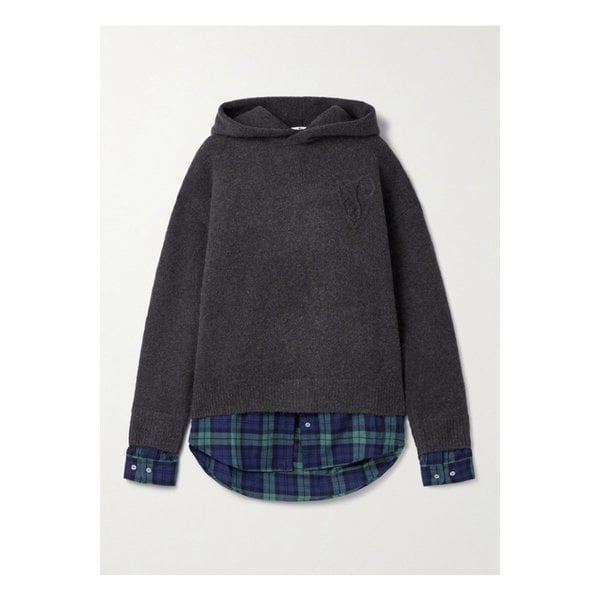 레이어드 니트 체크 코튼 플란넬 후디 다크 그레이 46376663162871123