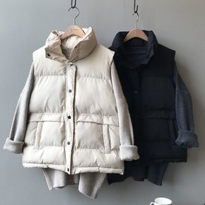 2컬러 하이넥 루즈핏 여성 조끼패딩 OSM 1006645_P418301161