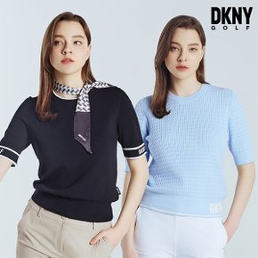 스카프 증정 [DKNY GOLF] 24SS 반팔니트 여성 2종세트 A