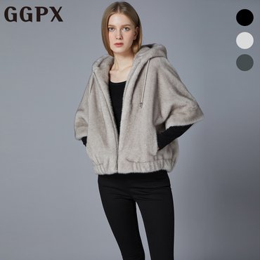 GGPX 하프 슬리브 밴딩 밑단 후드 페이크 퍼 점퍼 (GOZFU001F)