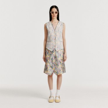 EENK YULIN Layered Vest Dress - Cream/Blue Multi
