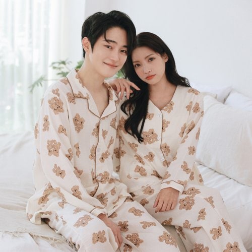 김양리빙 / (순면)브라캡 내장 노브라 커플 곰돌이 잠옷 파자마