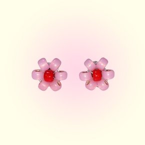 Pinky Red Flower Beads Earring