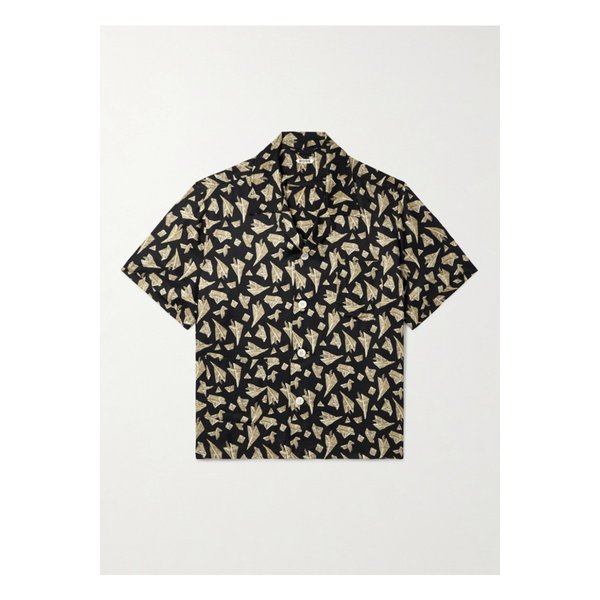 보디 페이퍼 햇 캠프 칼라 프린트 새틴 셔츠 블랙 46376663162882958