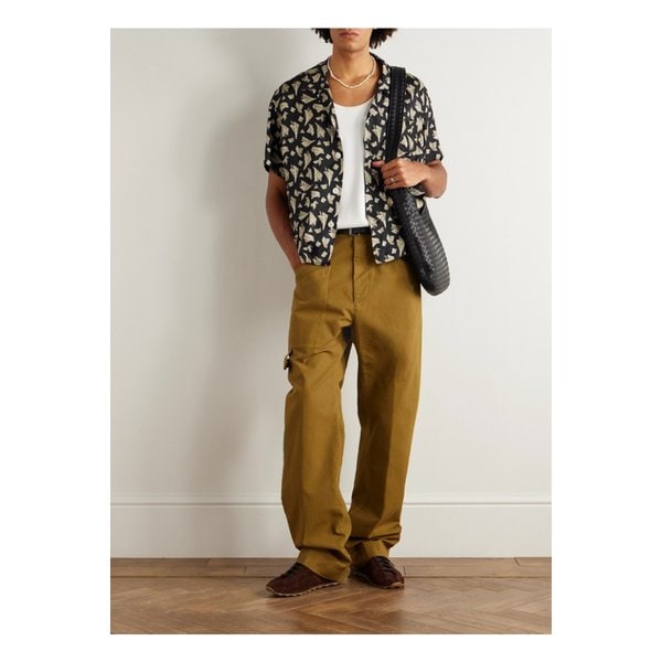 보디 페이퍼 햇 캠프 칼라 프린트 새틴 셔츠 블랙 46376663162882958