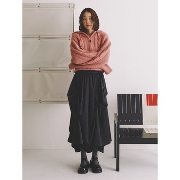 가니송 Cosmo Bow Shirring Skirt_black