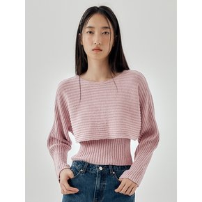 [SET] Ribbed Crop Pullover With Knit Top