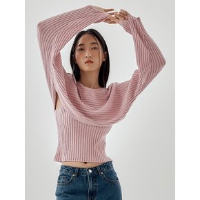 [SET] Ribbed Crop Pullover With Knit Top