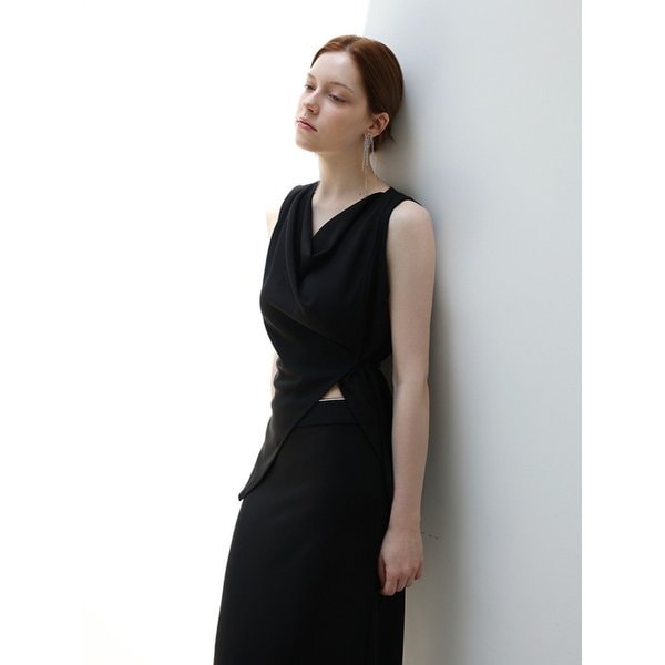 Side tie drape blouse - BLACK