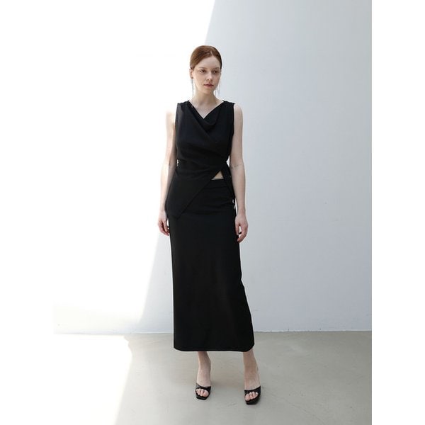 Side tie drape blouse - BLACK