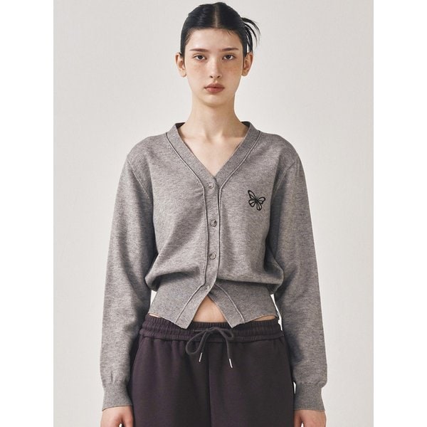 MINI BUTTERFLY SOFT V-CARDIGAN_GRAY BLACK