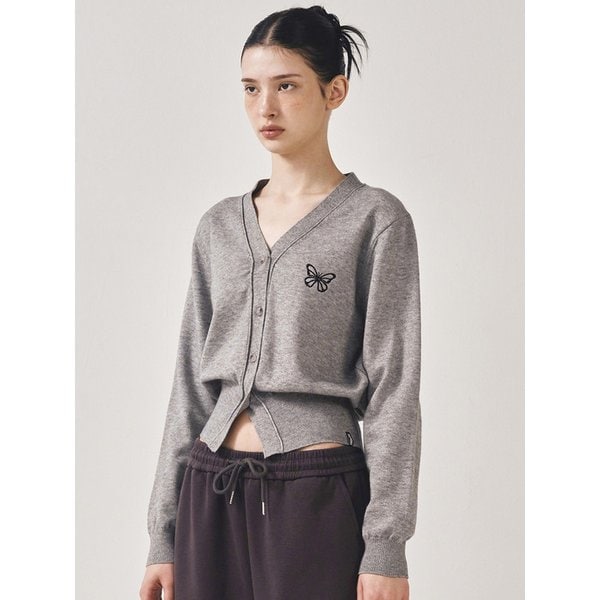 MINI BUTTERFLY SOFT V-CARDIGAN_GRAY BLACK