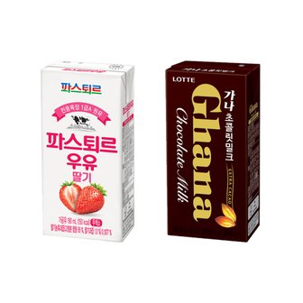 파스퇴르 멸균 딸기우유/가나 쵸코우유(190ml 48팩)