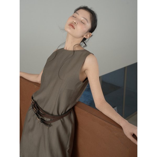 Unbalanced poin Dress - [Brown]