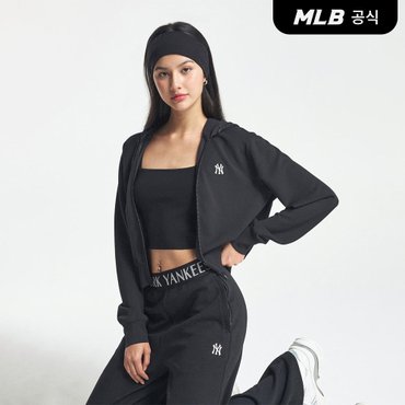 MLB [코리아공식] 여성 베이직 럭슬레저 크롭 후드집업 NY (Black)