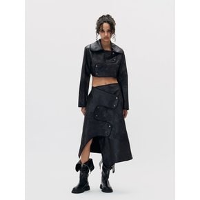 CROSSOVER WATER STAIN WRAP SKIRT BLACK