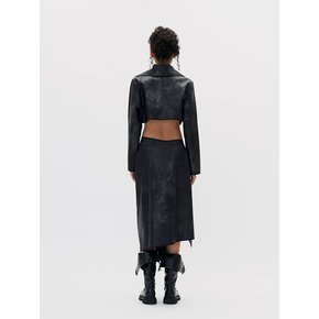 CROSSOVER WATER STAIN WRAP SKIRT BLACK