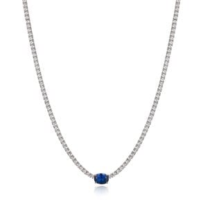 Oval-cut Sapphire Color Tennis Necklace SSKB112NWW470