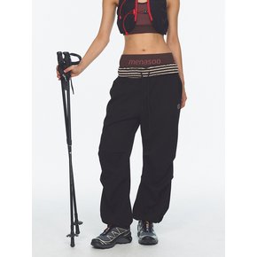Waffle Layered Waist Pants_Black