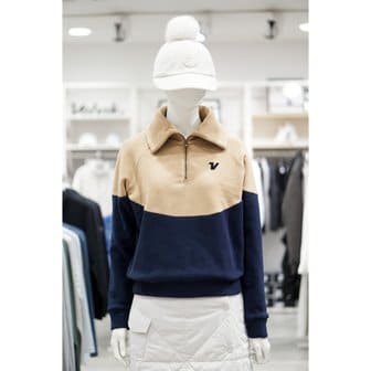 볼빅 [여주점] 골프웨어 여성 골프 배색 윙카라 플리스 방풍 티셔츠 SNA05