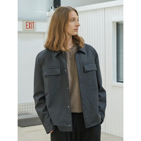 남성 히든 단작 레더 셔켓 (BLACK)