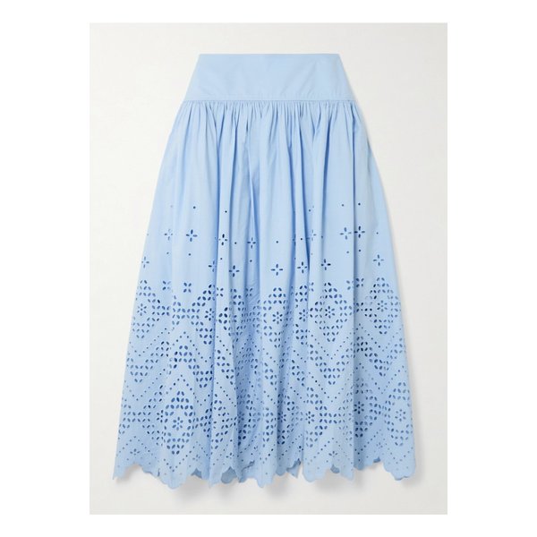 브로드리 앙글레즈 코튼 미디 스커트 블루 46376663162843744