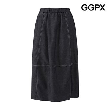 GGPX 스티치 데님 미디 밴딩 스커트 (GP8SK005F)