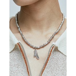 feather & antique silver beads necklace
