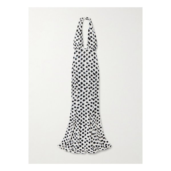 노마카말리 컷아웃 폴카 도트 스트레치 저지 홀터넥 가운 화이트 46376663162889283