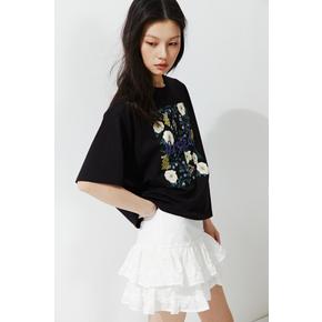 디자인 티셔츠 블랙/플라워 1287801002