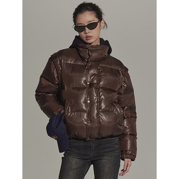 Detachable Sleeve Down Jumper Brown